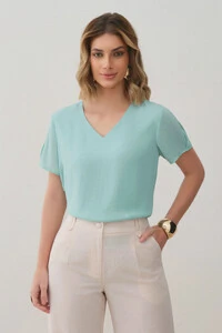 Blusa Dupla Manga Transpassada Abertura Decote V
