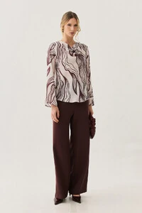 Blusa Abstrata Manga Longa Flare Decote Drapeado (cópia)