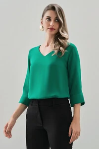 BLUSA MANGA 3/4 FENDA DECOTE V