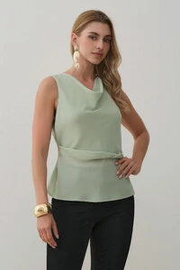 Blusa Regata Dupla Decote Drapeado Cintura Torcida