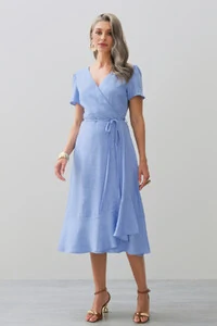 Vestido Midi Transpassado Camada Laço