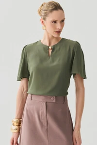 Blusa Manga Evasê Decote Vazado Gold