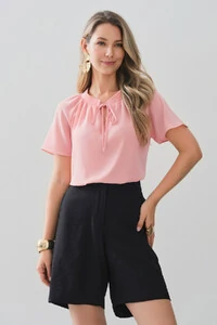 Blusa Manga Raglan Decote Lastex Laço