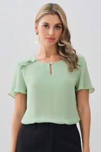 Blusa Decote Gota Vazado Mini Botão Ombro Babadinho