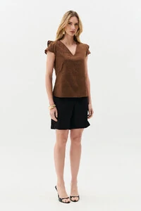 Blusa de Laise de Algodão Manga Tulipa Decote V