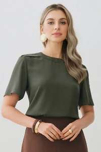 Blusa Decote Redondo Ombro Prega