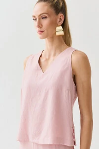 Conjunto de Blusa Regata Decote V Lateral Mini Botões Triple e Calça Reta