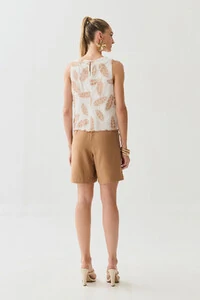 Regata de Algodão Bordado Folhagem Barrada