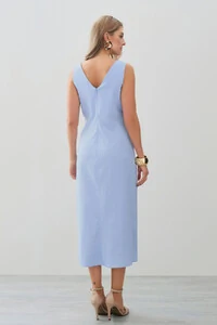 Vestido Midi Regata Transpassado de Linho Lateral Franzida Gold