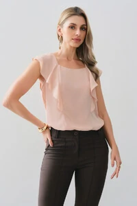 Regata Decote Quadrado Recortes Babado Laço Costas