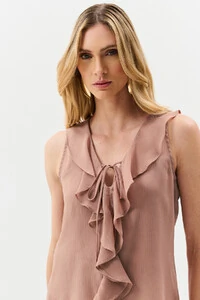 Regata de Chiffon Yoryu Decote V Babado Laço