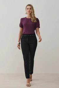 Calça Cigarrete Double Cinto Fivela Forrada Ilhós