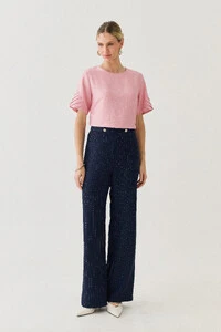 Pantalona Slim Risca de Giz Botões Gold