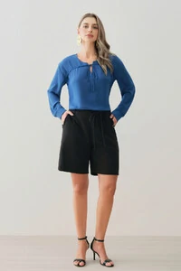 Blusa Manga Longa Punho Gold Decote Cavado Laço Puxante