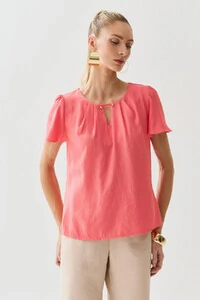 Blusa Decote Vazado Pregas Gold Double