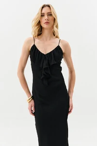 Vestido Longo de Alcinha de Chiffon Yoryu Decote V Babado Laço