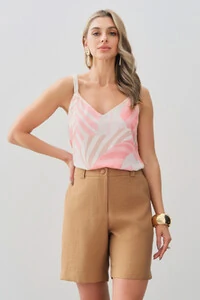 Blusa de Alça Cordão Folhagem Decote V