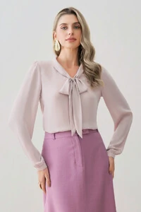 Blusa Manga Longa Punho Gola Dobrada de Laço