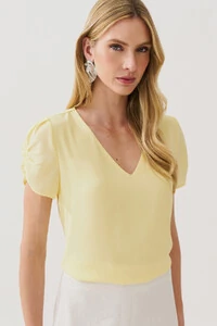 Blusa Manga Franzida Elástico Decote V