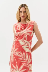 Vestido Midi Regata Assimétrico Drapeado Folhagem Ombro Lateral Franzidos