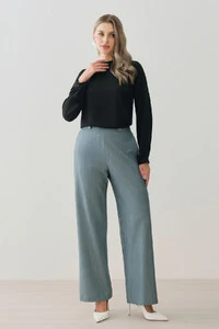 Calça Reta de Alfaiataria Cintura Elástico Botões Forrados Double