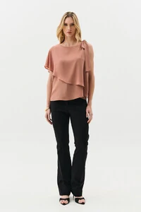 Blusa Assimétrica Dupla Transpassada Um Ombro Só Laço