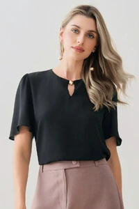 Blusa Manga Evasê Decote Vazado Gold