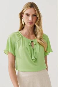Blusa Manga Raglan Decote Babado Laço