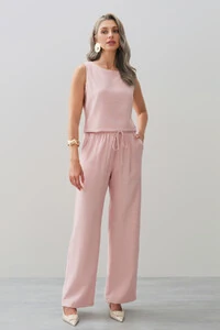 Conjunto de Blusa Regata Crop Pence e Calça Reta Cintura Elástico Laço