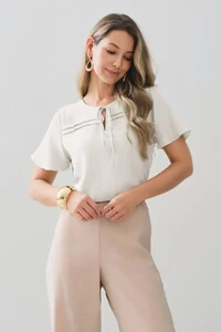 Blusa Decote Laço Pregas Double