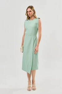 Vestido Midi Regata Transpassada Ombro Martingale Gold