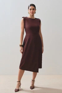 Vestido Midi Regata Transpassada Ombro Martingale Gold