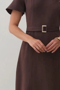 Vestsido Midi Decote V Cinto Fivela Gold