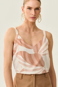 Blusa de Alça Cordão Folhagem Decote V