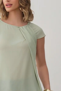 Blusa Assimétrica Manga Morcego Faixa Drapeada