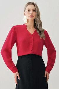 Camisa Manga Longa Punho Gola Baixa Decote v