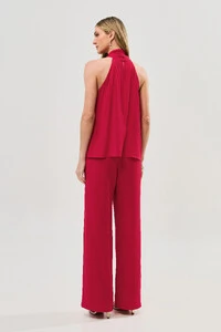 Conjunto de Blusa Regata Frente Única Faixa e Pantalona Nervura