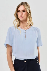 Blusa Decote Gota Gold Pérola Double Ombro Franzidos