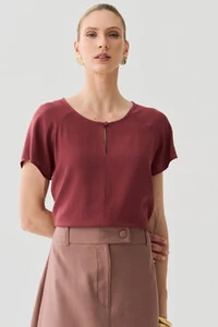 Blusa Manga Raglan Decote Gota Mini Botão Forrado