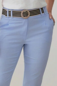 Calça Cigarrete de Linho Pregas Passante Double Cinto Listrado