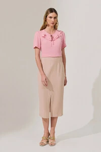 Blusa Decote Vazado Babado Double Laço