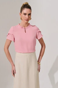 Blusa Manga Dupla Mini Gola Franzida Botão