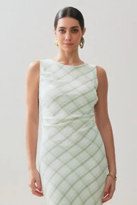 Vestido Midi Regata Xadrez Lateral Franzida