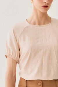 Blusa Manga Raglan Elástico Pregas