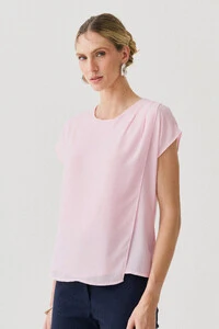 Blusa Dupla Assimétrica Transpassada Manga Morcego Ombro Esquerdo Pregas Triple