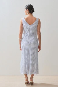 Vestido Midi Regata Listrado Recortes