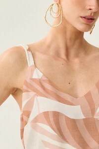 Blusa de Alça Cordão Folhagem Decote V