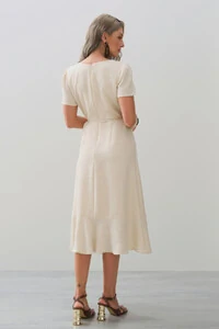 Vestido Midi Transpassado Camada Laço