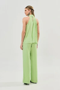 Conjunto de Blusa Regata Frente Única Faixa e Pantalona Nervura