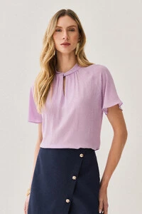Blusa Manga Raglan Gola Baixa Torcida Decote Gota Franzido